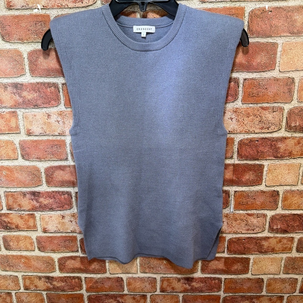 Slate Blue Ribbed Knit euro chic Sleeveless sweater